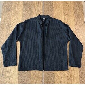 Eileen Fisher Wool Blend Open Front Cardigan Women’s Sz S Black Mandarin Collar